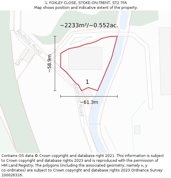 1, FOXLEY CLOSE, STOKE-ON-TRENT, ST2 7FA: Plot and title map