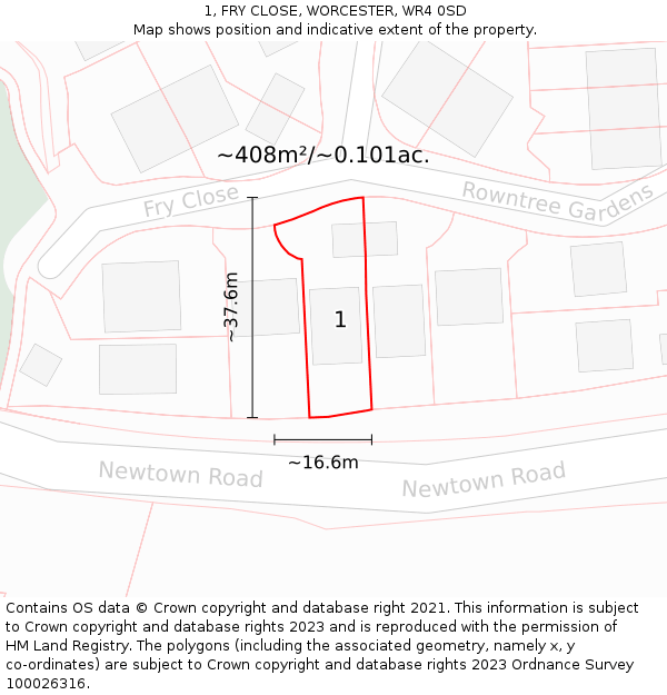 1, FRY CLOSE, WORCESTER, WR4 0SD: Plot and title map