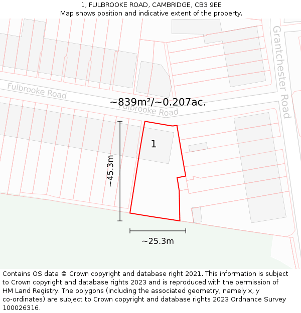 1, FULBROOKE ROAD, CAMBRIDGE, CB3 9EE: Plot and title map