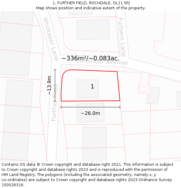 1, FURTHER FIELD, ROCHDALE, OL11 5PJ: Plot and title map