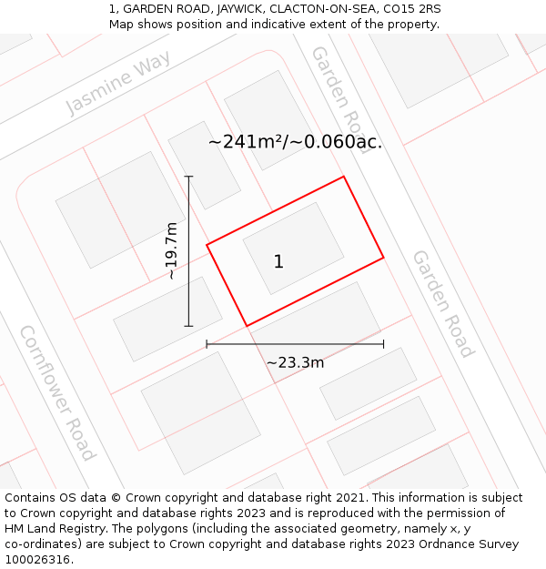 1, GARDEN ROAD, JAYWICK, CLACTON-ON-SEA, CO15 2RS: Plot and title map