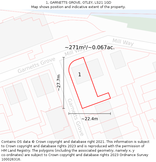 1, GARNETTS GROVE, OTLEY, LS21 1GD: Plot and title map