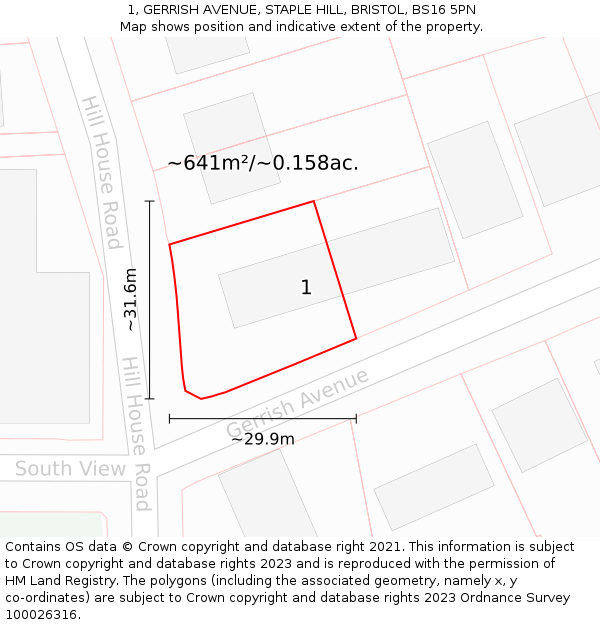 1, GERRISH AVENUE, STAPLE HILL, BRISTOL, BS16 5PN: Plot and title map