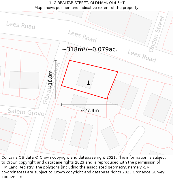 1, GIBRALTAR STREET, OLDHAM, OL4 5HT: Plot and title map