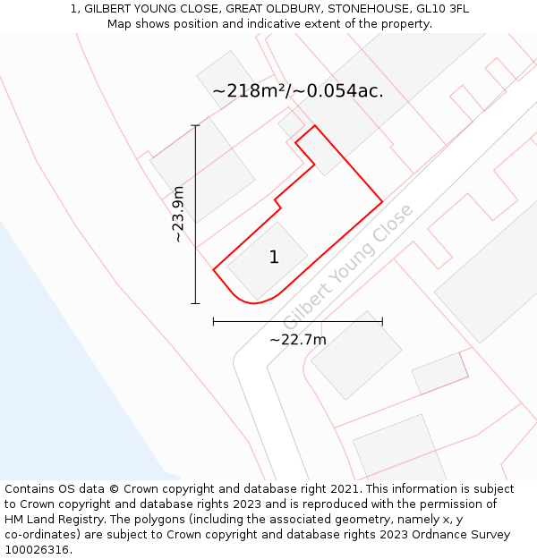 1, GILBERT YOUNG CLOSE, GREAT OLDBURY, STONEHOUSE, GL10 3FL: Plot and title map