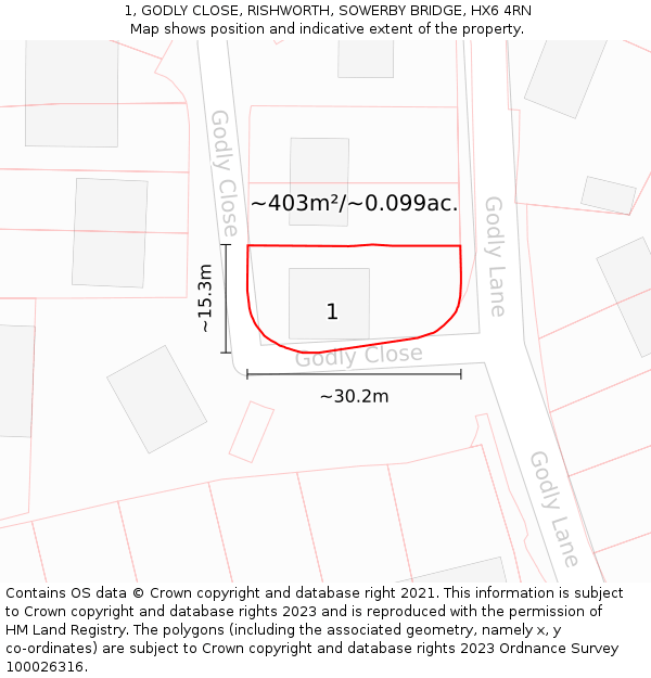 1, GODLY CLOSE, RISHWORTH, SOWERBY BRIDGE, HX6 4RN: Plot and title map