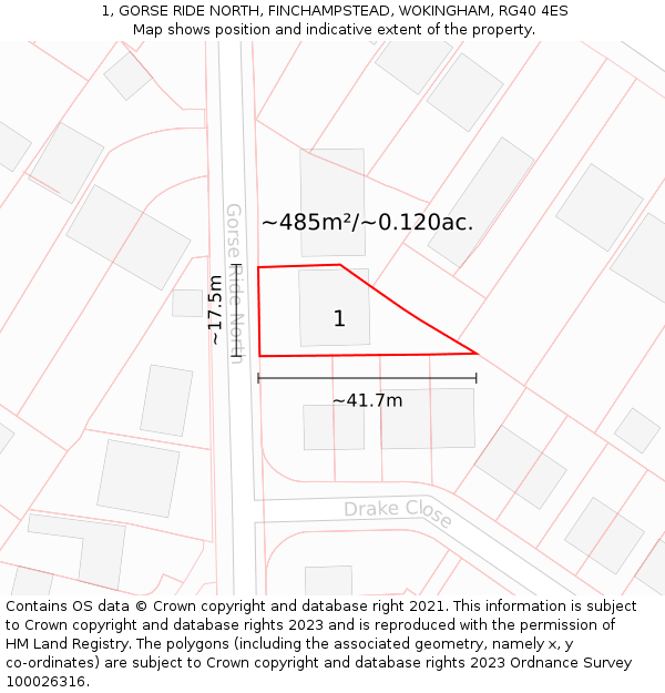 1, GORSE RIDE NORTH, FINCHAMPSTEAD, WOKINGHAM, RG40 4ES: Plot and title map