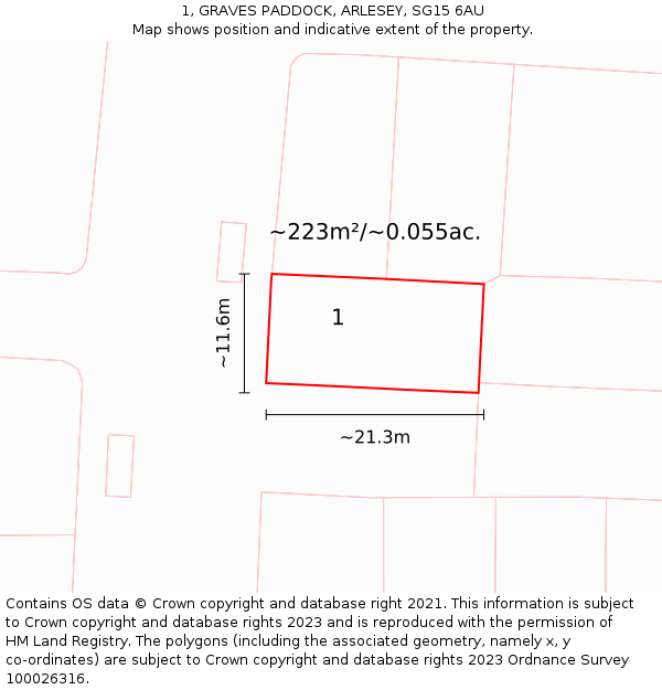 1, GRAVES PADDOCK, ARLESEY, SG15 6AU: Plot and title map