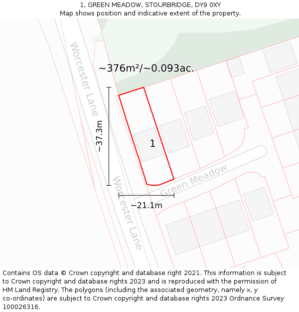 1, GREEN MEADOW, STOURBRIDGE, DY9 0XY: Plot and title map