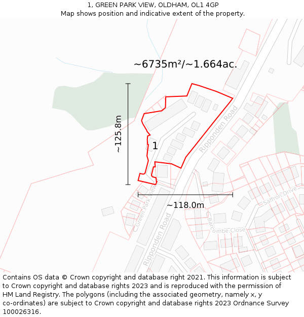 1, GREEN PARK VIEW, OLDHAM, OL1 4GP: Plot and title map