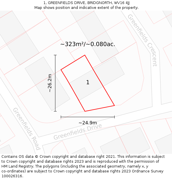 1, GREENFIELDS DRIVE, BRIDGNORTH, WV16 4JJ: Plot and title map