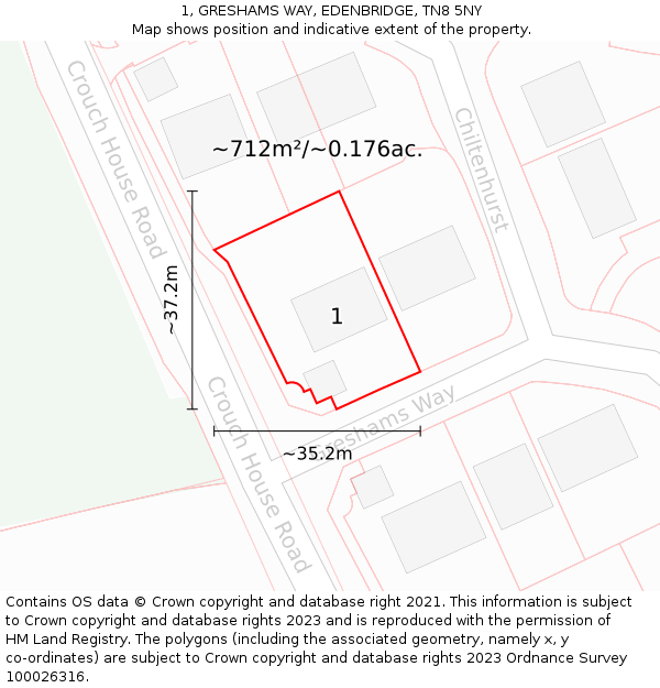 1, GRESHAMS WAY, EDENBRIDGE, TN8 5NY: Plot and title map