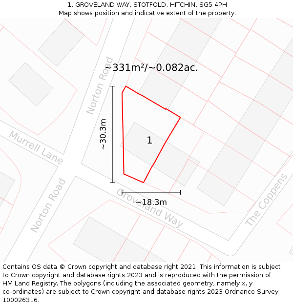 1, GROVELAND WAY, STOTFOLD, HITCHIN, SG5 4PH: Plot and title map