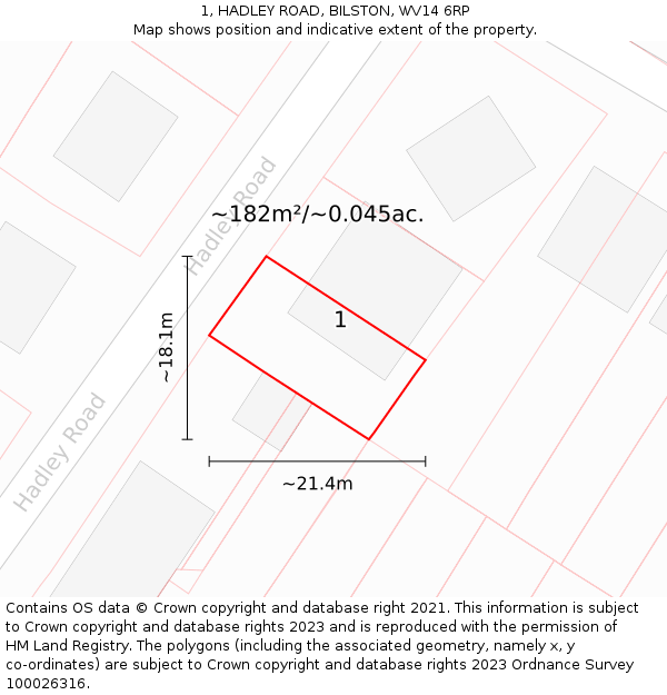 1, HADLEY ROAD, BILSTON, WV14 6RP: Plot and title map