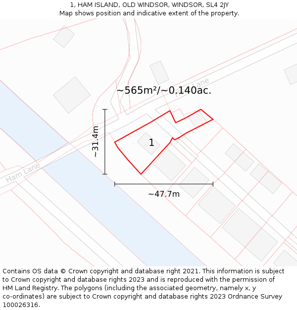 1, HAM ISLAND, OLD WINDSOR, WINDSOR, SL4 2JY: Plot and title map