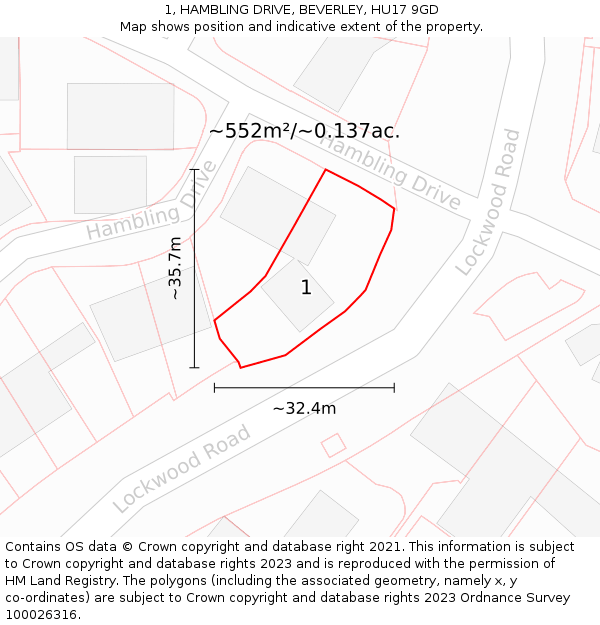 1, HAMBLING DRIVE, BEVERLEY, HU17 9GD: Plot and title map