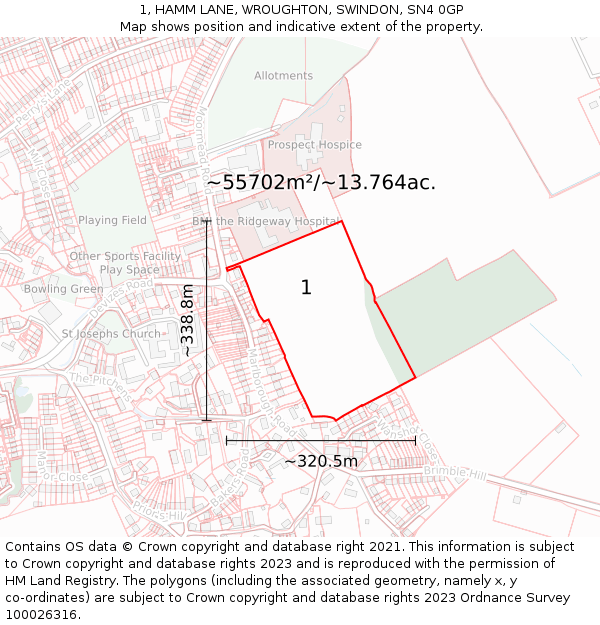 1, HAMM LANE, WROUGHTON, SWINDON, SN4 0GP: Plot and title map