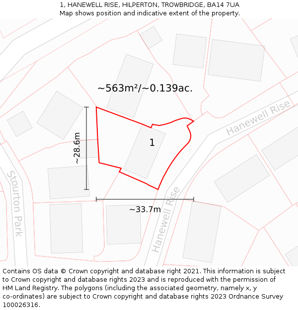 1, HANEWELL RISE, HILPERTON, TROWBRIDGE, BA14 7UA: Plot and title map