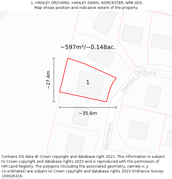 1, HANLEY ORCHARD, HANLEY SWAN, WORCESTER, WR8 0DS: Plot and title map