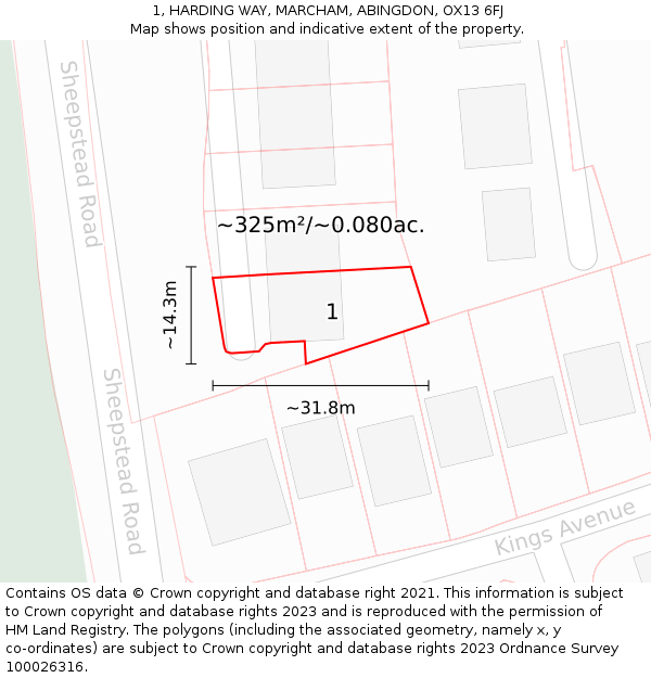 1, HARDING WAY, MARCHAM, ABINGDON, OX13 6FJ: Plot and title map