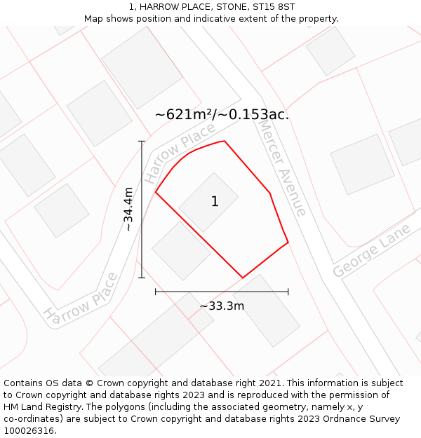 1, HARROW PLACE, STONE, ST15 8ST: Plot and title map