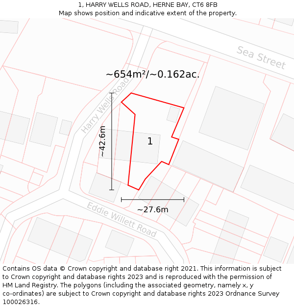 1, HARRY WELLS ROAD, HERNE BAY, CT6 8FB: Plot and title map