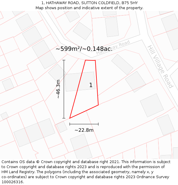 1, HATHAWAY ROAD, SUTTON COLDFIELD, B75 5HY: Plot and title map