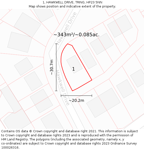 1, HAWKWELL DRIVE, TRING, HP23 5NN: Plot and title map