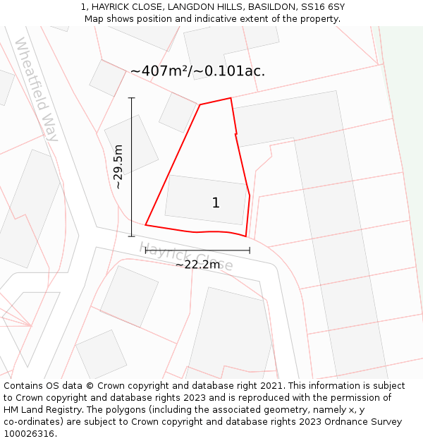 1, HAYRICK CLOSE, LANGDON HILLS, BASILDON, SS16 6SY: Plot and title map