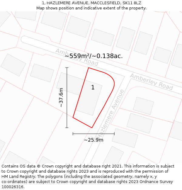 1, HAZLEMERE AVENUE, MACCLESFIELD, SK11 8LZ: Plot and title map