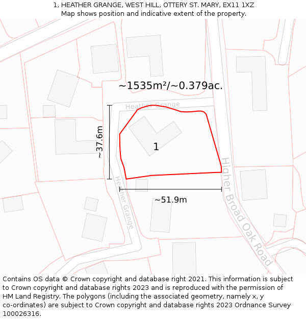 1, HEATHER GRANGE, WEST HILL, OTTERY ST MARY, EX11 1XZ: Plot and title map