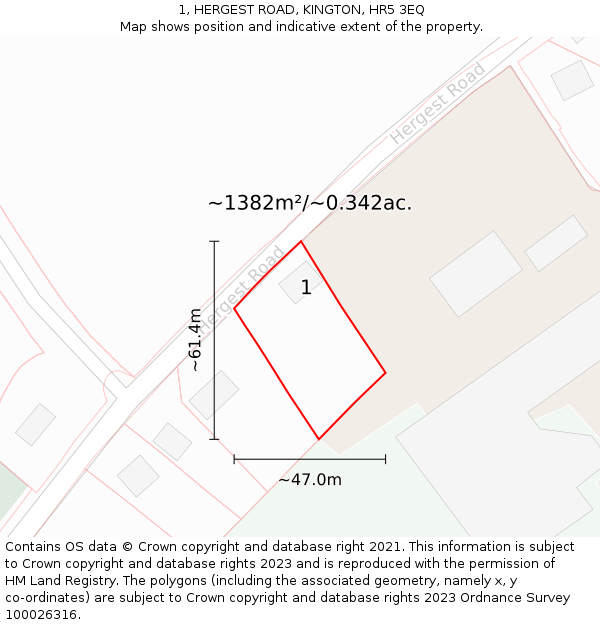 1, HERGEST ROAD, KINGTON, HR5 3EQ: Plot and title map