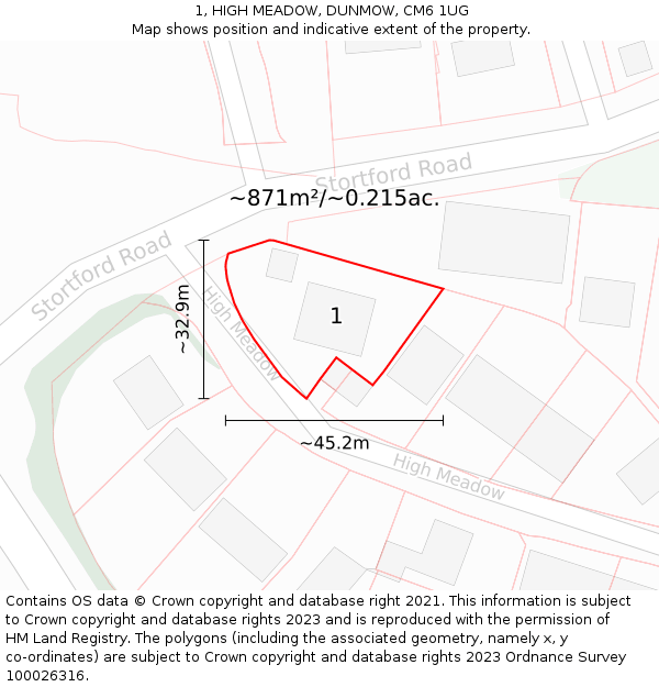 1, HIGH MEADOW, DUNMOW, CM6 1UG: Plot and title map