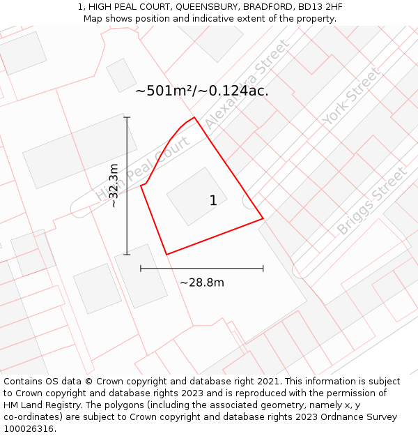 1, HIGH PEAL COURT, QUEENSBURY, BRADFORD, BD13 2HF: Plot and title map