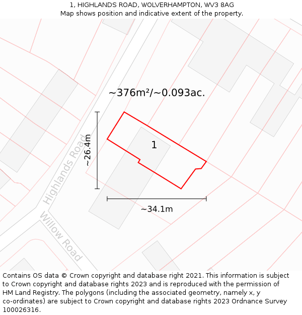 1, HIGHLANDS ROAD, WOLVERHAMPTON, WV3 8AG: Plot and title map