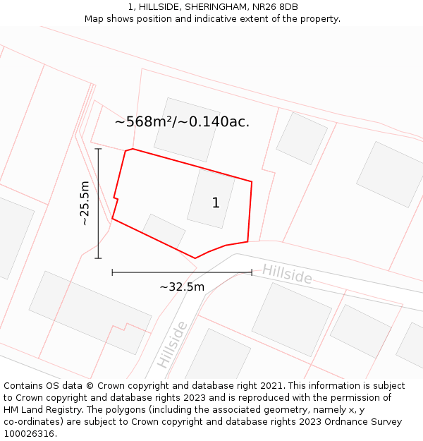 1, HILLSIDE, SHERINGHAM, NR26 8DB: Plot and title map