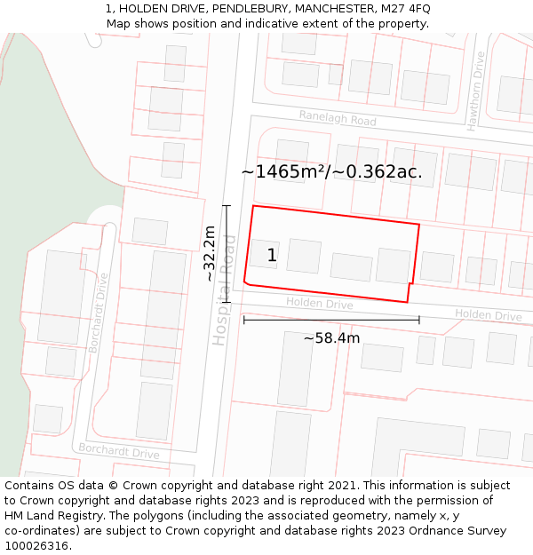 1, HOLDEN DRIVE, PENDLEBURY, MANCHESTER, M27 4FQ: Plot and title map