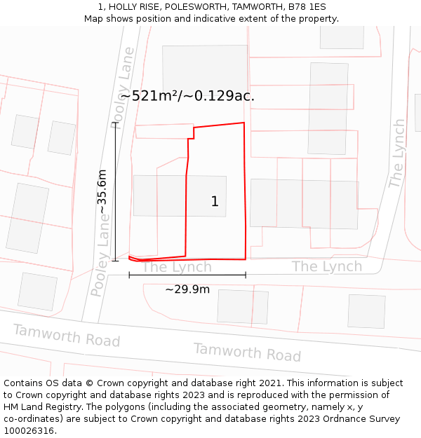 1, HOLLY RISE, POLESWORTH, TAMWORTH, B78 1ES: Plot and title map