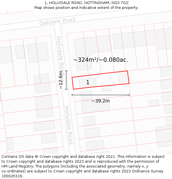 1, HOLLYDALE ROAD, NOTTINGHAM, NG3 7GZ: Plot and title map