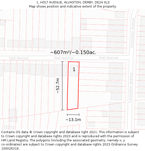 1, HOLT AVENUE, ALVASTON, DERBY, DE24 0LS: Plot and title map