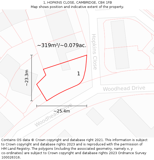 1, HOPKINS CLOSE, CAMBRIDGE, CB4 1FB: Plot and title map