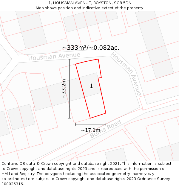 1, HOUSMAN AVENUE, ROYSTON, SG8 5DN: Plot and title map