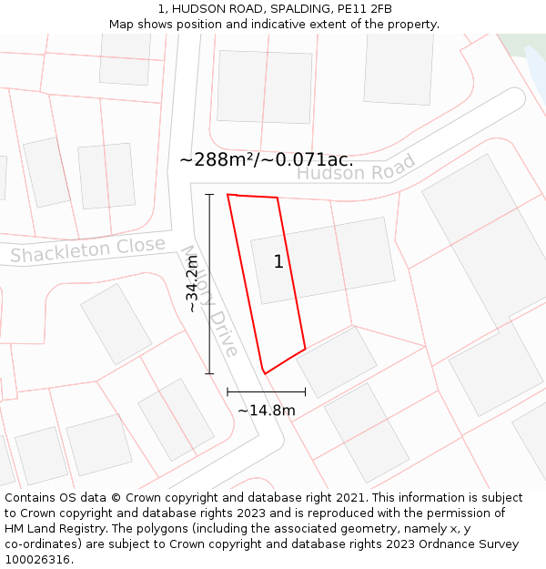 1, HUDSON ROAD, SPALDING, PE11 2FB: Plot and title map