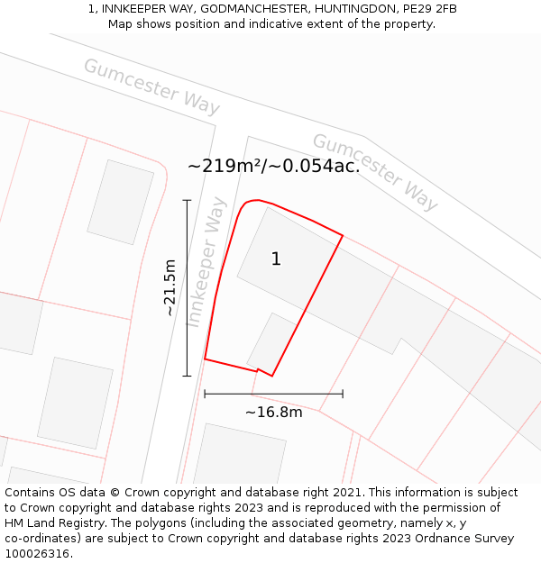 1, INNKEEPER WAY, GODMANCHESTER, HUNTINGDON, PE29 2FB: Plot and title map