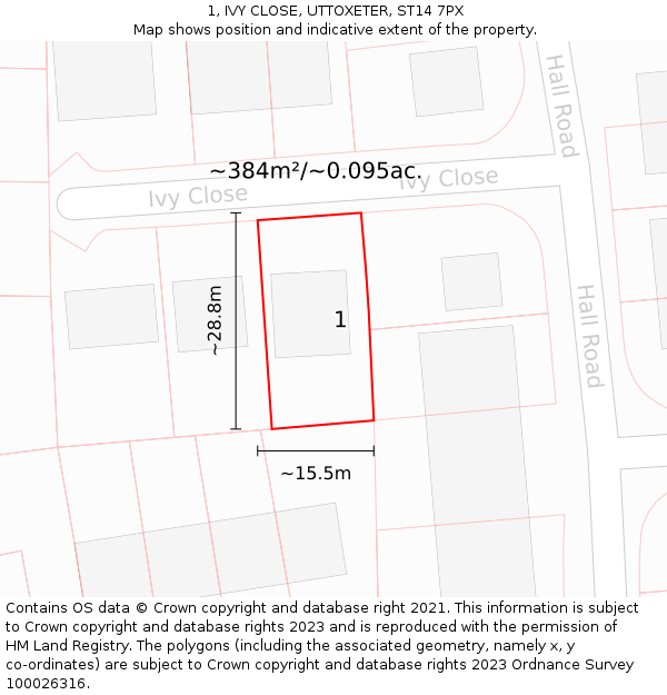 1, IVY CLOSE, UTTOXETER, ST14 7PX: Plot and title map