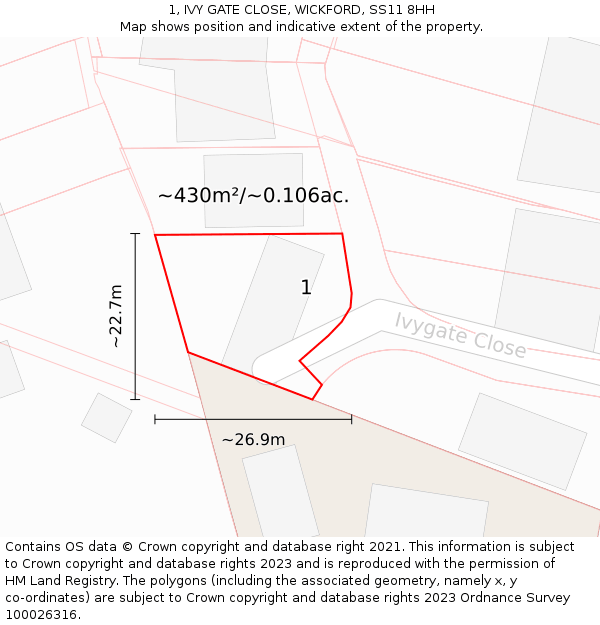 1, IVY GATE CLOSE, WICKFORD, SS11 8HH: Plot and title map