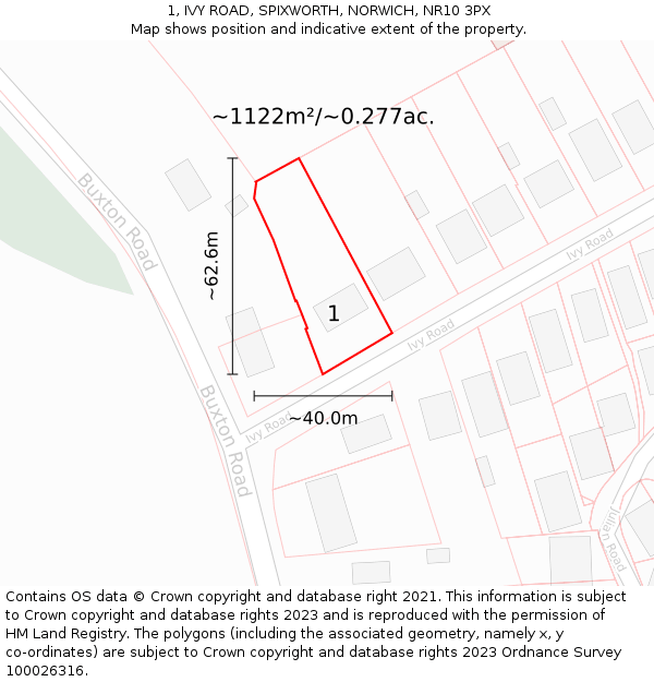 1, IVY ROAD, SPIXWORTH, NORWICH, NR10 3PX: Plot and title map