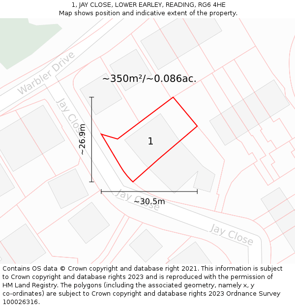 1, JAY CLOSE, LOWER EARLEY, READING, RG6 4HE: Plot and title map