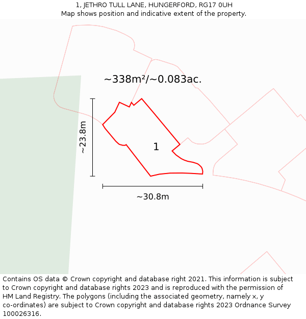 1, JETHRO TULL LANE, HUNGERFORD, RG17 0UH: Plot and title map