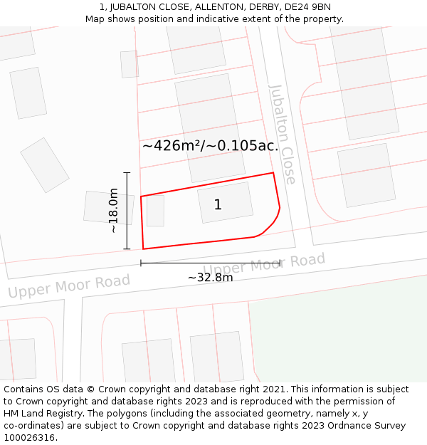 1, JUBALTON CLOSE, ALLENTON, DERBY, DE24 9BN: Plot and title map